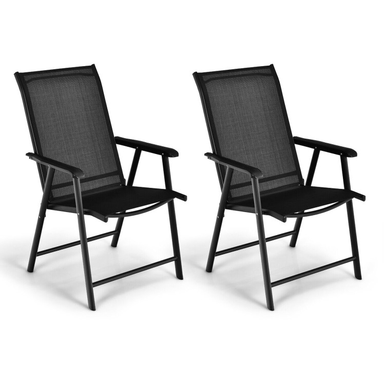 Set of 2 Outdoor Patio Folding Chair with Ergonomic Armrests-BlackCostway Gallery View 7 of 12